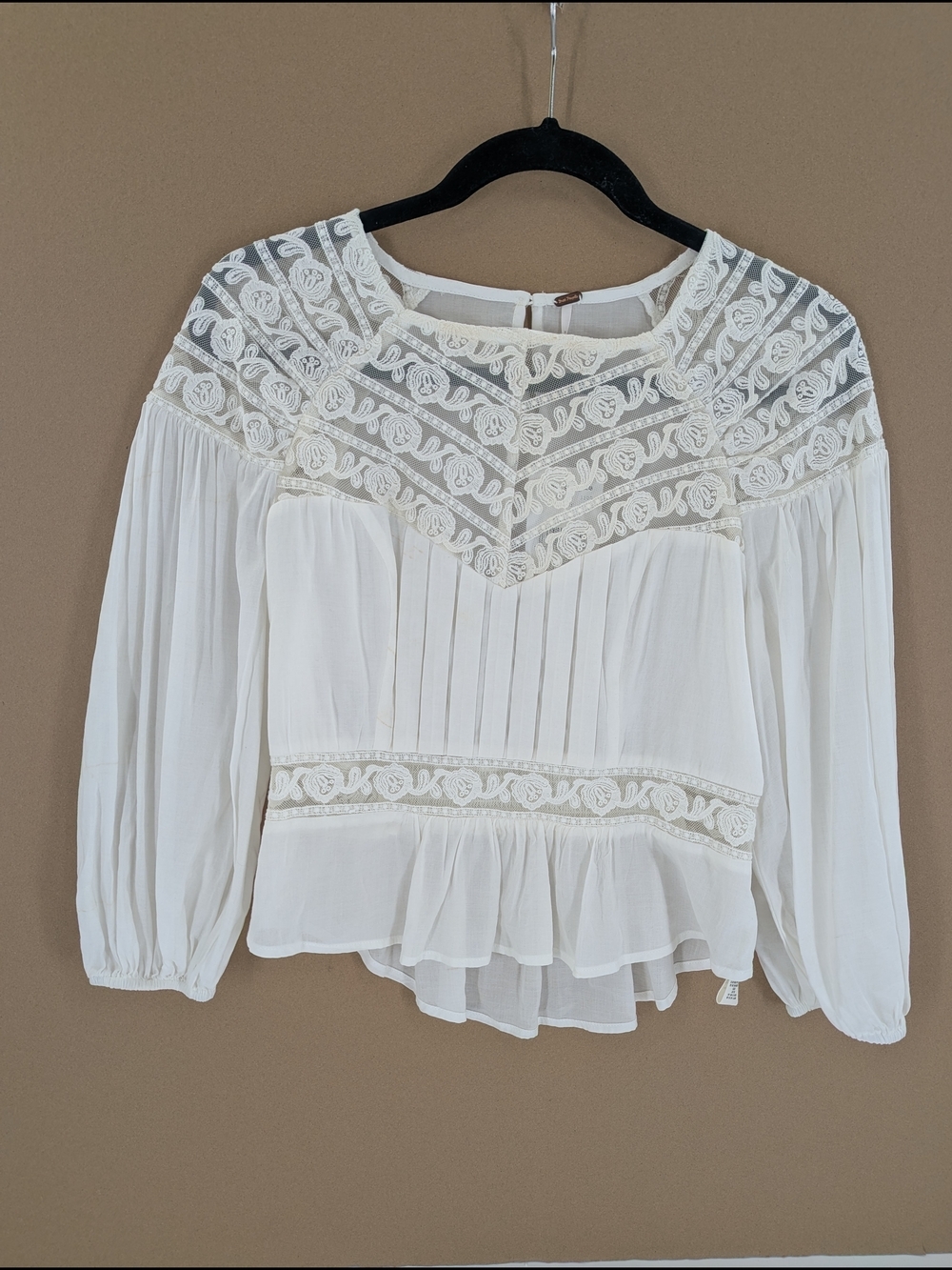 Free People Sweet Mornings Boho Lace Blouse Victorian Long Sleeve White XS NWT
